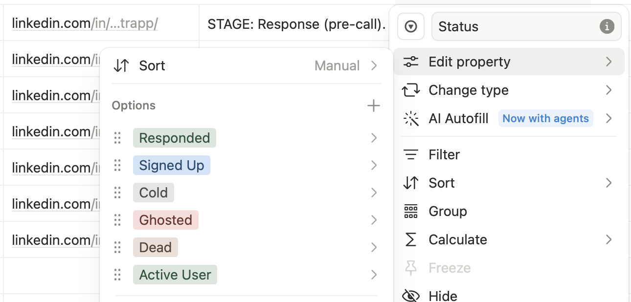 Example pipeline stages in Notion