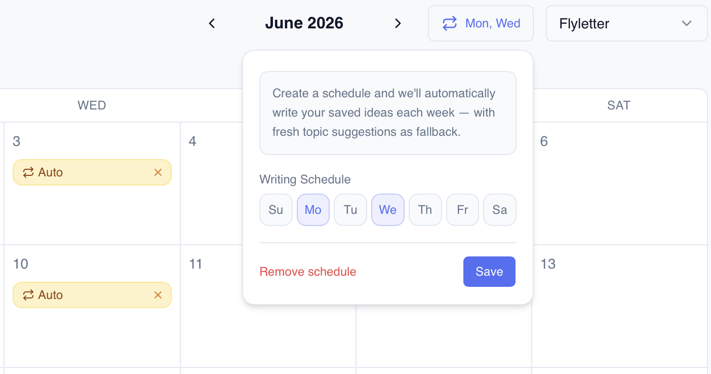 Flyletter auto-write schedule